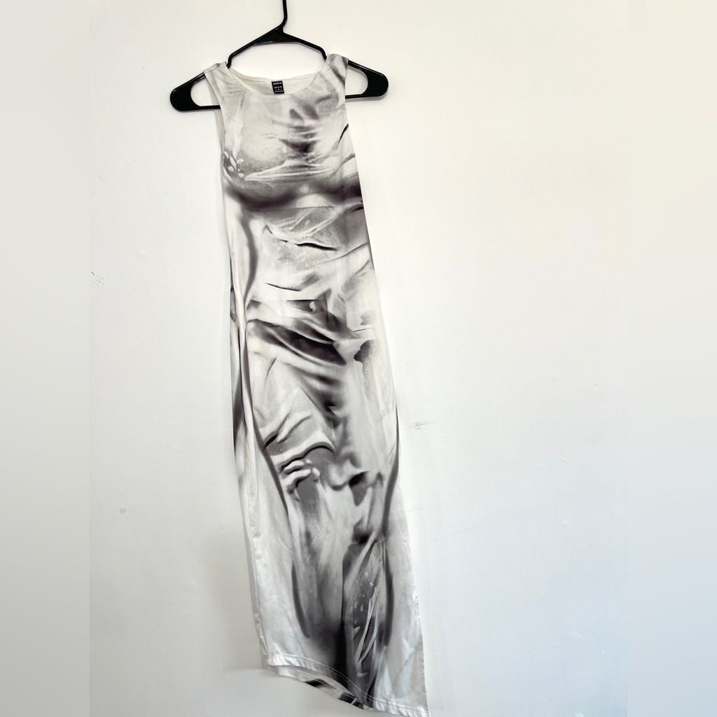 Tik Tok Trendy Bodycon WhiteBlack Dress Sleeveless High Low Shein Dress